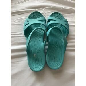 Crocs Womens Kelli Sandal Slides Blue Green Slip On Flat Comfort Cut Out 10W